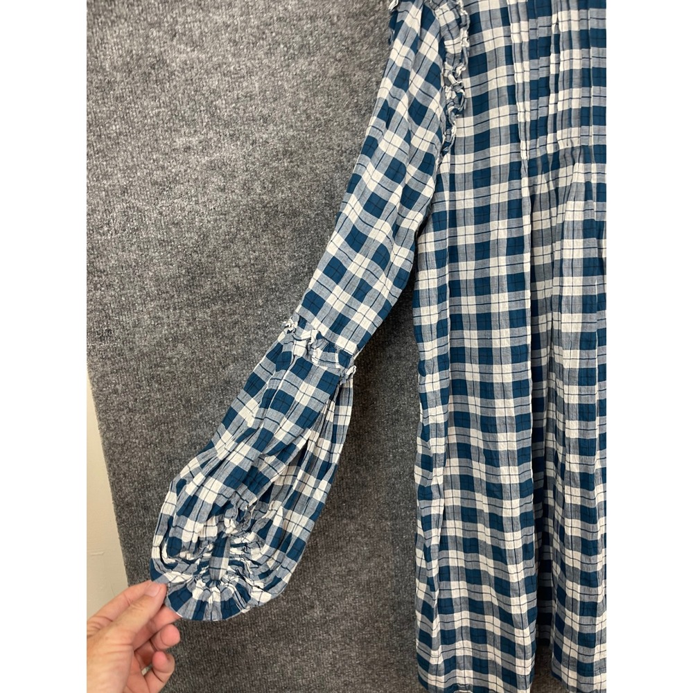 Urban Outfitters Plaid Tunic Women Size L Blue White Excellent Ruffle Sleeve - Picture 3 of 13